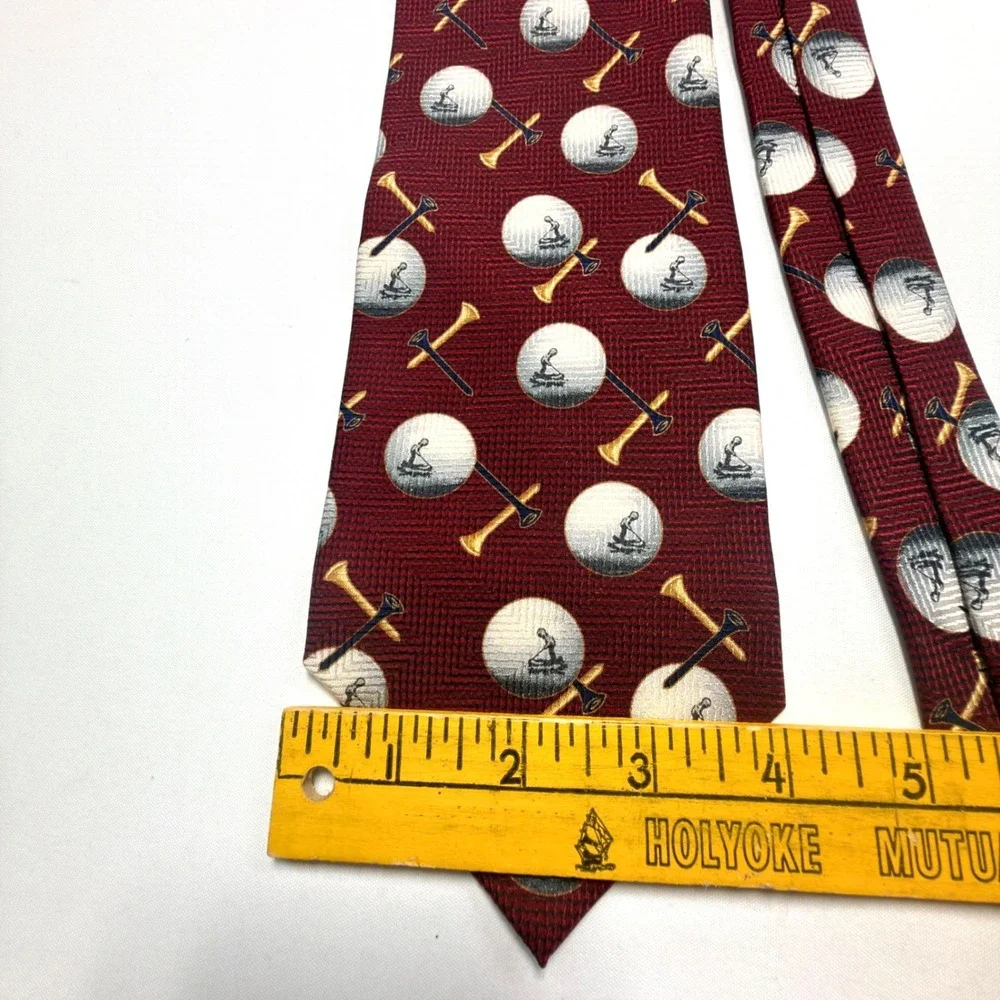 Pinehurst Golf Club Golf Ball & Crossed Clubs Silk Necktie Burgundy